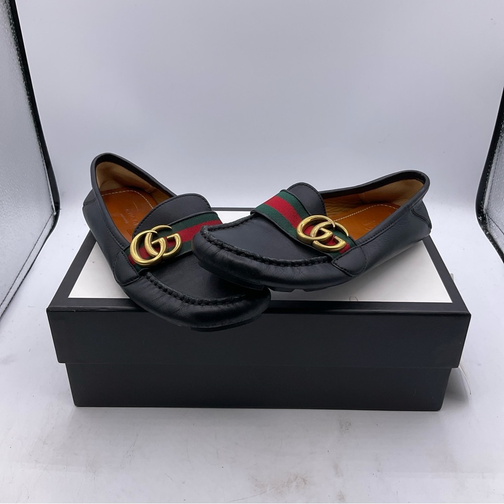 Gucci GG Marmont/Shelly Line/Double G Web Leather Loafers 454638 Size 5 - Picture 1 of 16